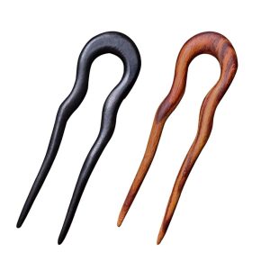 Wooden Hair Sticks for Women, 2 Pack U Shape Hair Forks for Long Hair, Handmade French Hairpin, Rosewood & Ebony Hair Accessories