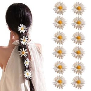 10 Pcs Flower Hair Clips Sweet Daisy Hairpins White Floral Hair Barrettes Alligator Clips for Women Braid Hair Decoration Spring Summer Beach Party Wedding Bridal Shower Hair Accessories