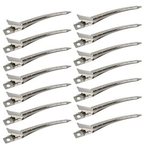24 Packs Duck Bill Clips,  3.5 Inches Rustproof Metal Alligator Curl Clips with Holes for Hair Styling, Hair Coloring, Silver