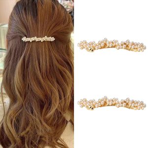 Pearl Hair Clips Barrettes for Women Elegant French Barrettes for Thin Thick Hair Small Gold Barrette Clips Hair Pins Hairpins Decorative Pearl Wedding Bridal Hair Clip for Women 2 PCS