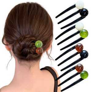 4Pcs U Shaped French Hair Pin 3-fork Hairpins Vintage Pearl Beads Decorative Hair Pins for Women French Pin Plastic Hairpin Womens Fashion Hair Sticks For Bun Hairstyle Updo Accessories