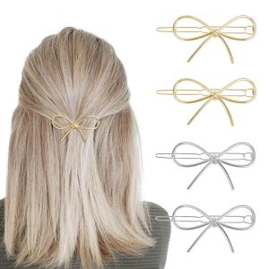 4Pcs Metal Hairpins with Chic Minimalist Bows - Simple and Stylish Hair Accessories Gift for Women and Girls