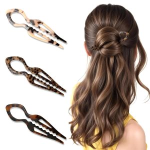 Hair Pins,French Hair Pin 3Pack Elegant Women Hair Accessories Suitable for Thick or Thin Hair (Light red, Black, Khaki)