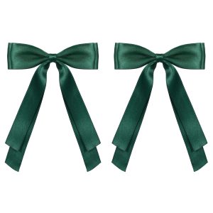 5.5in Hair Clips for Women Dark Green Tassel Ribbon Bow-knot Hairpins with Long Tail,Solid Satin Polyester Alligator Barrettes Claw Clips for Girls Stylish Hair Accessories