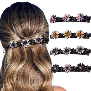 Sparkling Crystal Stone Braided Hair Clips for Women Rhinestone Braided Duckbill Hairpin 4Pcs