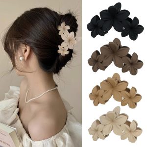 4PCS Hawaiian Plumeria Flower Hair Clips - Large Non-Slip Matte Claw Clips for Women, Strong Hold Beach Hair Accessories