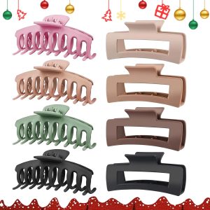 8 Pack Big Hair Claw Clips for Women Large Claw Clip for Thin Thick Curly Hair 90's Strong Hold 4.33 Inch Nonslip Matte Jumbo Hair Clips (8 Pcs)