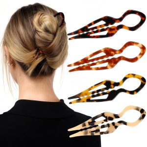 4PCS  French Hair Pins for Women - 4.33” Large Tortoise Shell Hair Pin for Updos Chignons & Buns-Acetate French Twist Pin, Strong Hold Hair Clips All-Day, Hair Styling for Thick Hair