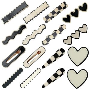 16 PCS Simple No Bend Hair Clips,Black White Checker Hair Barrettes,Acrylic Hair Barrettes For Vintage Hairpin Hair Accessories for Women and Girls
