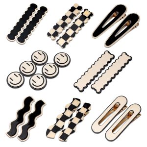 16 PCS  Simple No Bend Hair Clips, Black White Checker Barrettes, No Crease Wave Geometric Duckbill pins, Korean Styling Minimalist Hairpin Hair Accessories, Gifts for Women Girls