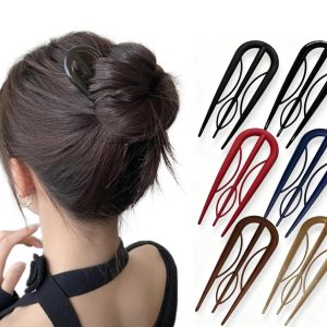French Hair Pin Set for Women - 6Pcs Retro U-Shaped Hair Forks & Clips with Internal Teeth for Thin Hair, Secure Invisible Hold for Buns, Twists & Updos (Tortoise Shell)
